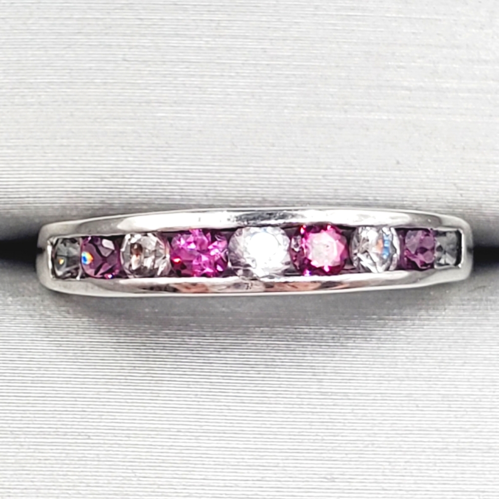Pink & White Topaz Simulants 925 Sterling Silver Stackable Band Ring